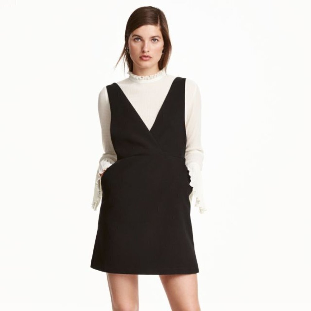 H&M | Black Romper Dress V Neck Dress - Size 14